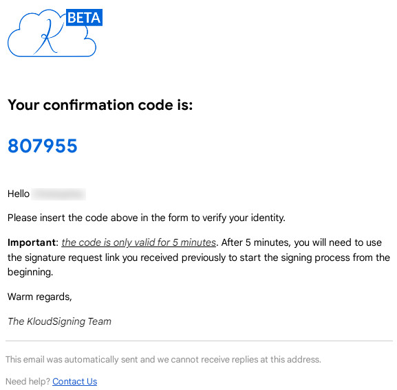 body of confirmation code email