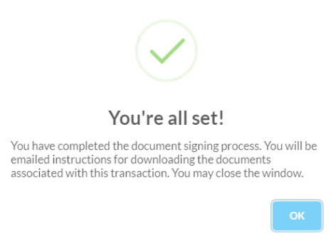 document signed modal screenshot