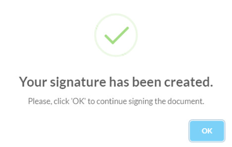 signature created modal screenshot